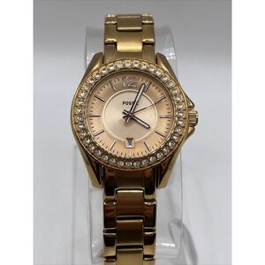 Fossil Riley Rose Gold Watch Stainless Steel Crystal‎ Accent ES2889- New Battery